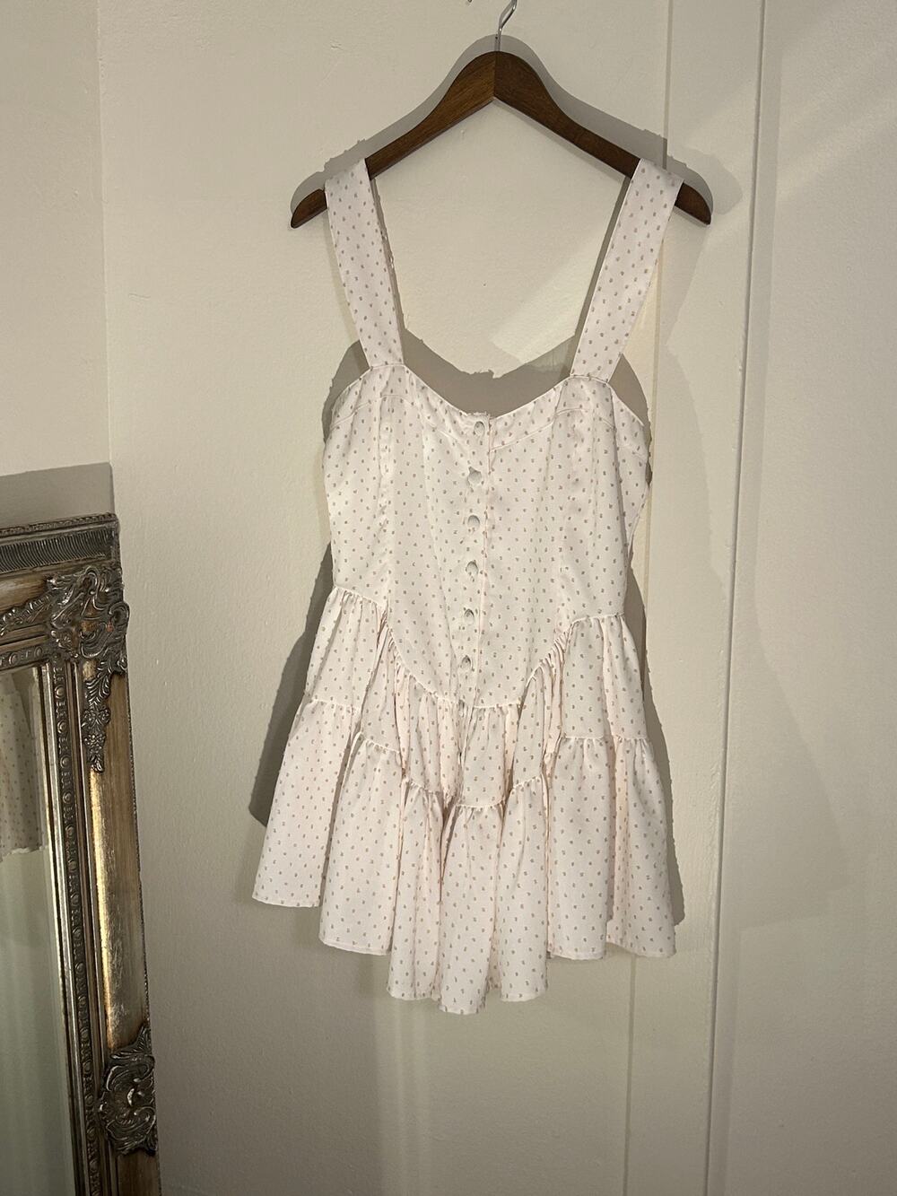 Coquette Molly Green White Polka Dot Tiered Romper Dress NWT Size M Retail 79.95